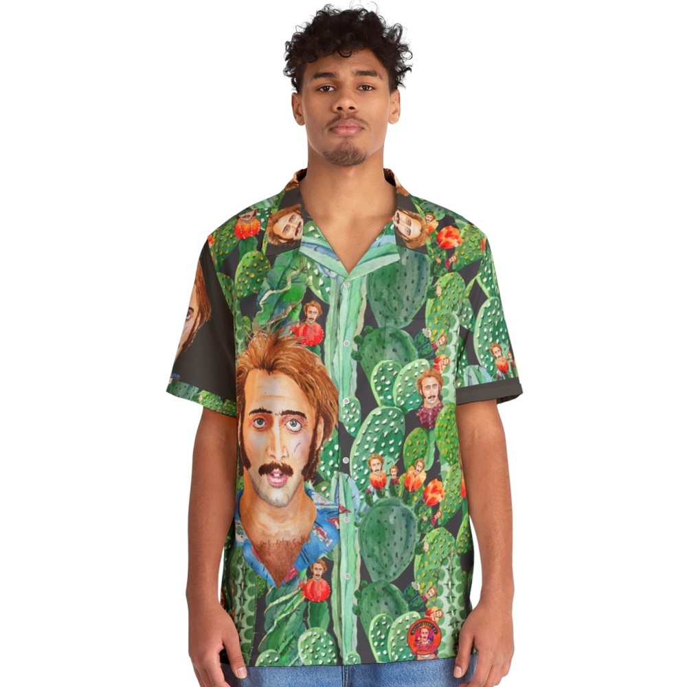 Nicolas Cage Raising Arizona Cactus Acid Trip 80s Button-Up Hawaiian Party Shirt